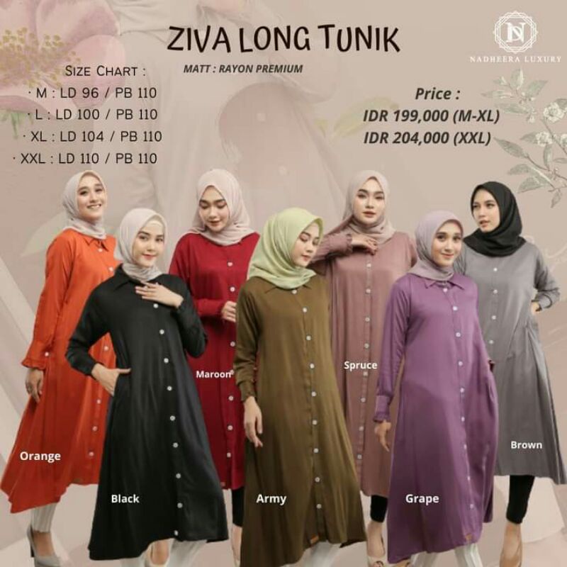 ZIVA LONG TUNIC BY NADHEERA LUXURY TUNIK PANJANG REMAJA DEWASA MUSLIMAH ATASAN TUNIK NADHEERA