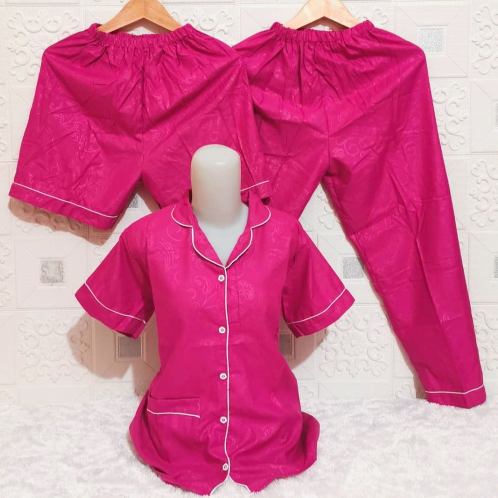 ISANNY PIYAMA SET 3IN1 SIZE.XL/PIYAMA SATIN EMBOS 3 IN 1/WARNA TERBANYAK/READY STOK/REAL PICT-FANTA