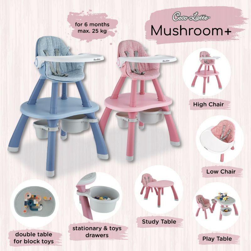 Cocolatte Highchair 3IN1 CL - UR 2312 Mushroom + / Kursi Makan Bayi &amp; Meja Belajar Anak / High Chair