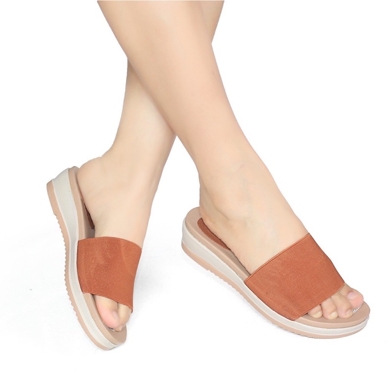 Lexy - Sandal Selop Kokop Slop Wanita Slip On Karet Wedges Elastis