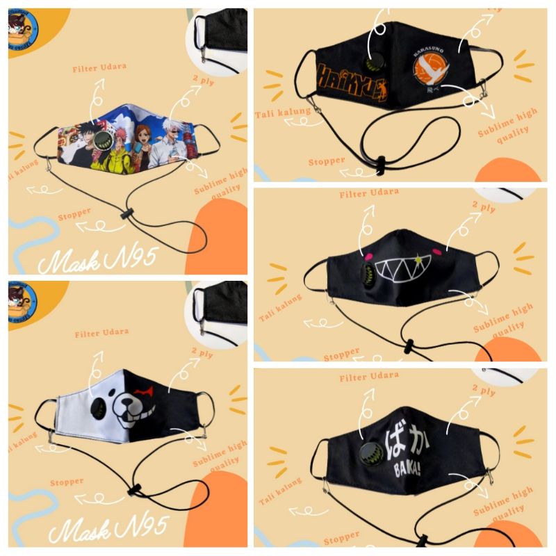 mask / Masker anime / masker kain motor haikyuu jujutsu kaisen titan tokyo revengers bisa custom