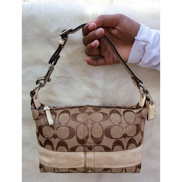 Coach Tas Handbag Kecil Mini Pesta Kanvas mix Kulit Asli Wanita Second Preloved Branded Thrift