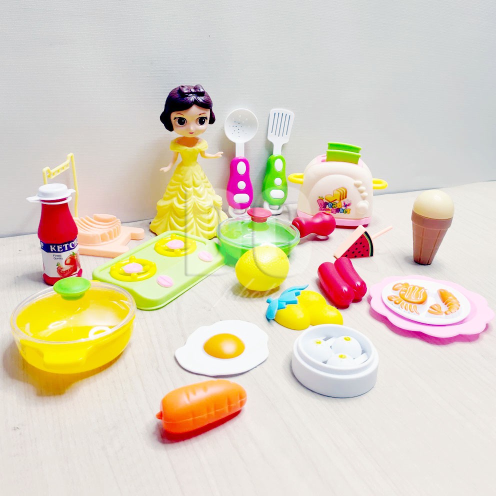 Princess Her Pet Mainan Boneka Frozen Masak-masakan Telur Ice Cream Sosis Lemon Sushi Keju Cake Tart