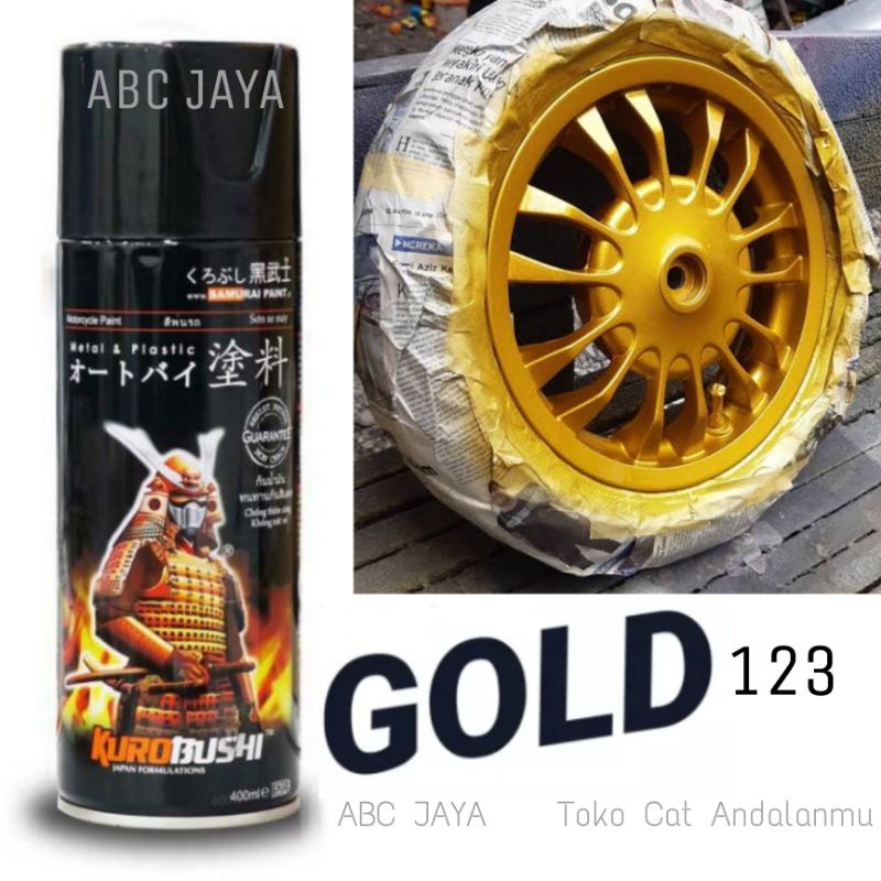 Cat Pilok Samurai Paint 123 Gold 400ml Kuning Emas Mengkilap Glossy Velg Gol Body Mobil Sepeda Motor