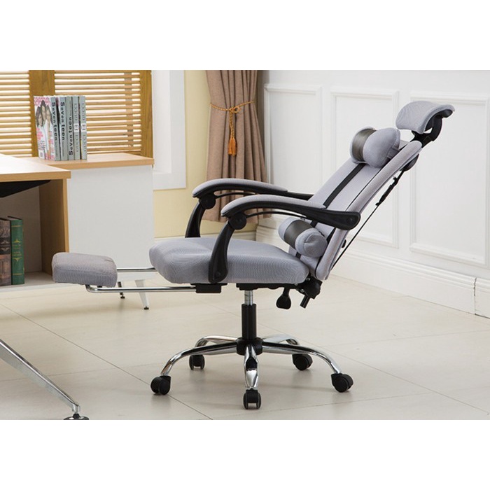 Kursi Kantor Hidrolik Sandaran Kepala Headrest Plus Bantal Kursi Kerja Armrest Naik Turun-668 Abu + Getar