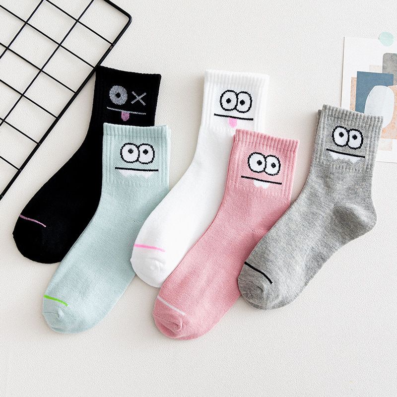 [littlecrab] Kaos Kaki Motif Mata Emoticon Lucu Kaos Kaki Japanese Ghost Warna Soft Cute Eyes Women Socks Pink Grey Black White Hijau Mint Kaos Kaki Lucu Berkualitas Kaos Kaki Panjang High Quality Korean Style