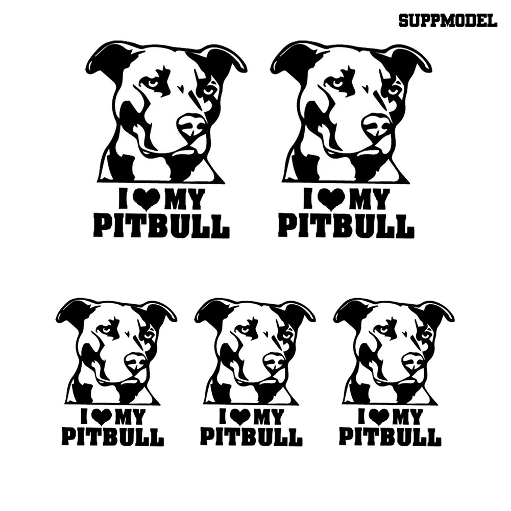 Car - 5Pcs Stiker I Love My Pitbull Untuk Bumper / Jendela Mobil