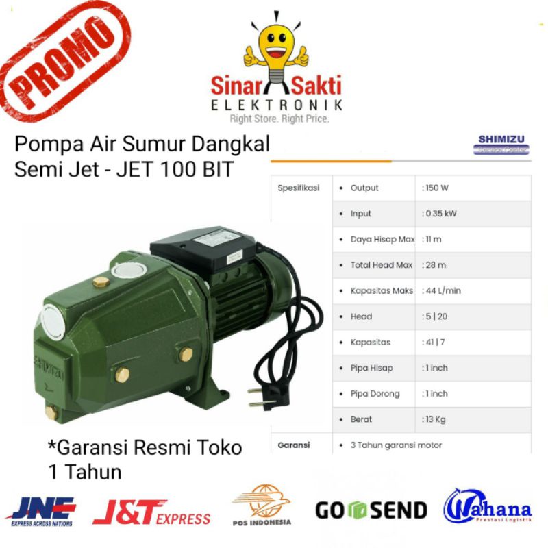 Pompa Air Shimizu JET 100 Bit Semi Jet Pump JET100 Jet100Bit Garansi