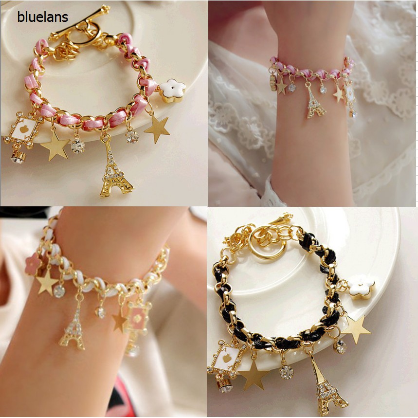 Gelang Fashion Bahan Kulit  Model Kepang Warna  Emas  Dengan 