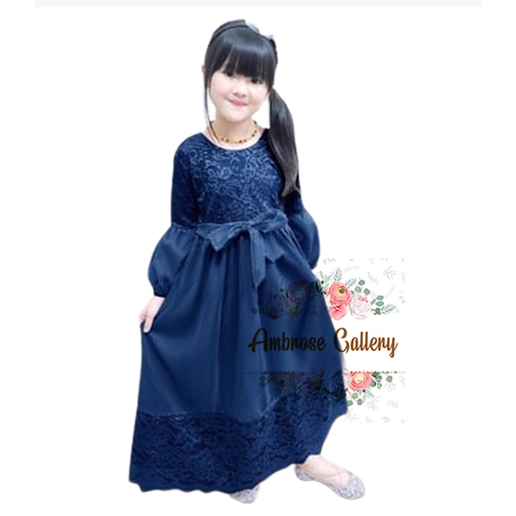 Gamis Brukat Anak Jasmine Umur 3 Sd 10 Tahun Dress Pesta Lengan Balon Bahan Brokat Mix Moscrepe Shopee Indonesia