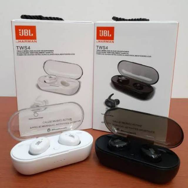 HEADSET BLUETOOTH JBL TWS 4 EARBUD WIRELESS TOUCH ID V5.0 SUARA BAGUS