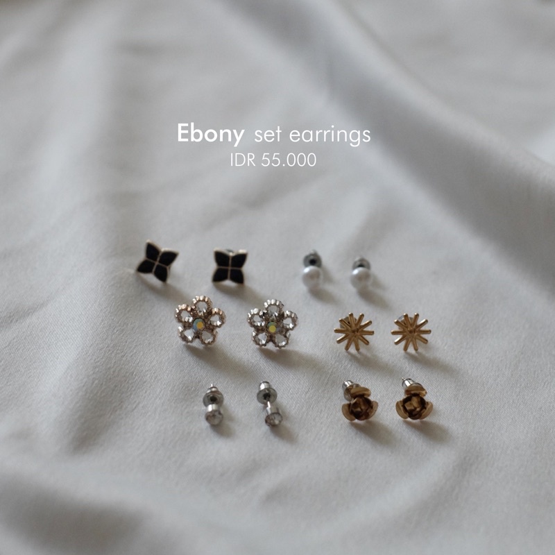 Ark.co - Ebony set earrings anting set 6 pcs black flower