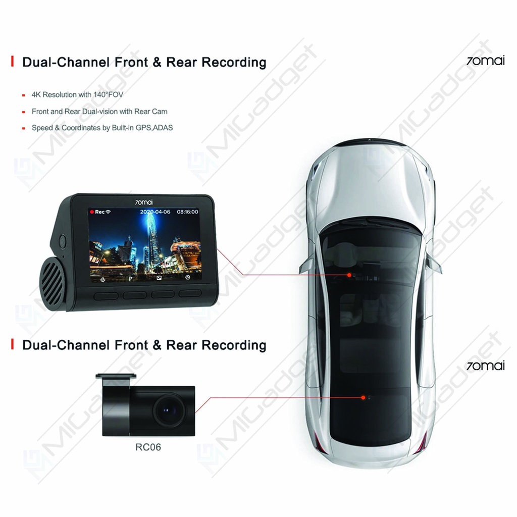 70Mai Dash Cam 4K A800S Dash Camera A800 S 4K GPS ADAS - Kamera Mobil