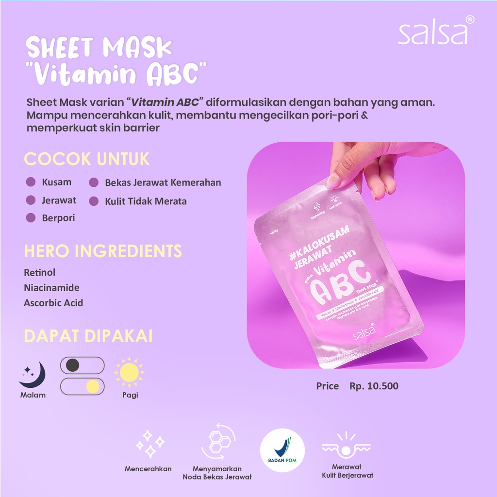 ❤ RATU ❤ Salsa Sheet Mask | Masker Wajah Daily Hyaluronic | Vitamin ABC | Snail