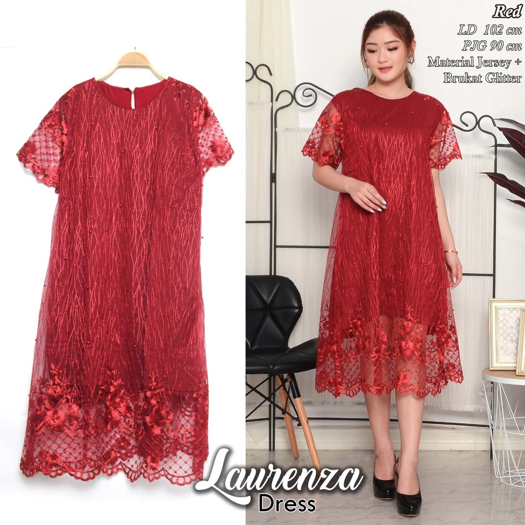 Arnis / Laurenza Dress Tulle Brokat Glitter Mutiara Midi Dress / COD