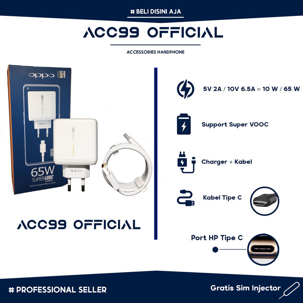 Casan Oppo Tipe C Super VOOC 65 Watt Original Charger Oppo 65 Watt Tipe C Original Super VOOC 65W