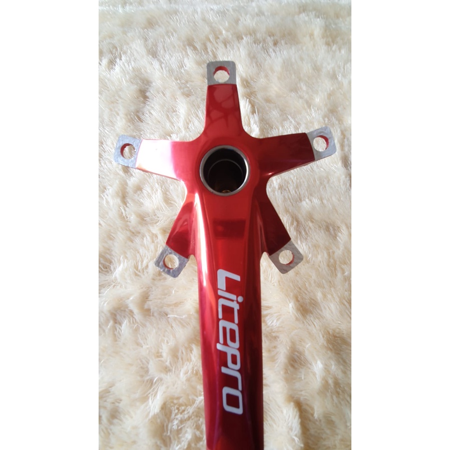 Arm Crank set Litepro Hollowtech Warna MERAH &amp; GOLD untuk Sepeda Lipat Seli