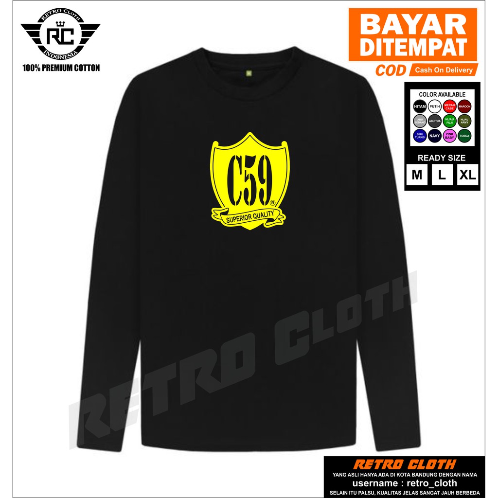 Kaos C59 2 Lengan Panjang / 12 Pilihan Warna Kaos / 3 Pilihan Ukuran Kaos
