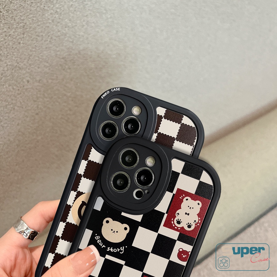 REDMI Case Motif Kotak-Kotak Smile Lucu Xiaomi POCO X3 Pro Redmi9 12C A1 9A 9T 10 10C 9C Note 10s 11s 8 9 9s 10 11 Pro Mi POCO F4 M3 X3 NFC Kartun Beruang Smiley Kotak-Kotak Soft TPU Cover