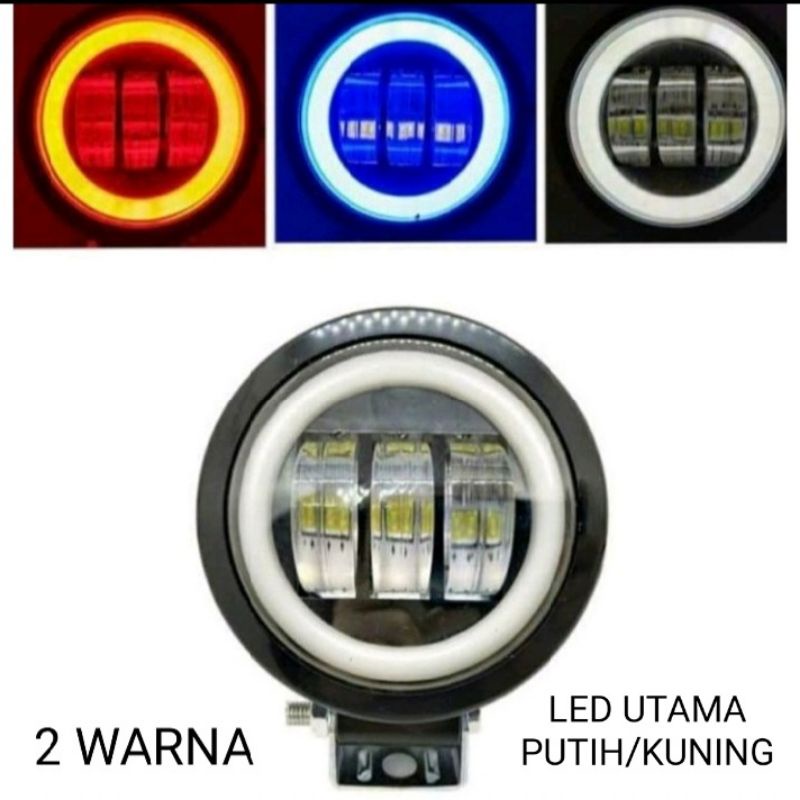 Lampu tembak sorot Led Cree 3 mata Lensa 6D Bulat ring biru Lampu tembak 2 warna putih/kuning