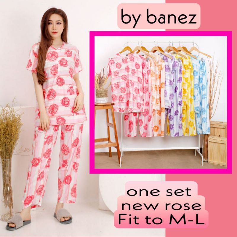 SETELAN CELANA PANJANG NEW ROSE LD 105 / ONE SET BANEZ / PIYAMA BANEZ