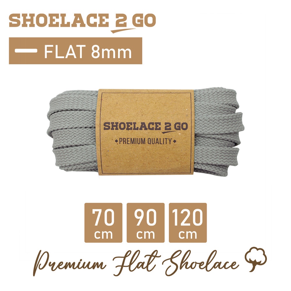 SHOELACE 2 GO PREMIUM TALI SEPATU GEPENG PIPIH FLAT E9 - LIGHT GREY - 70CM 90CM 120CM