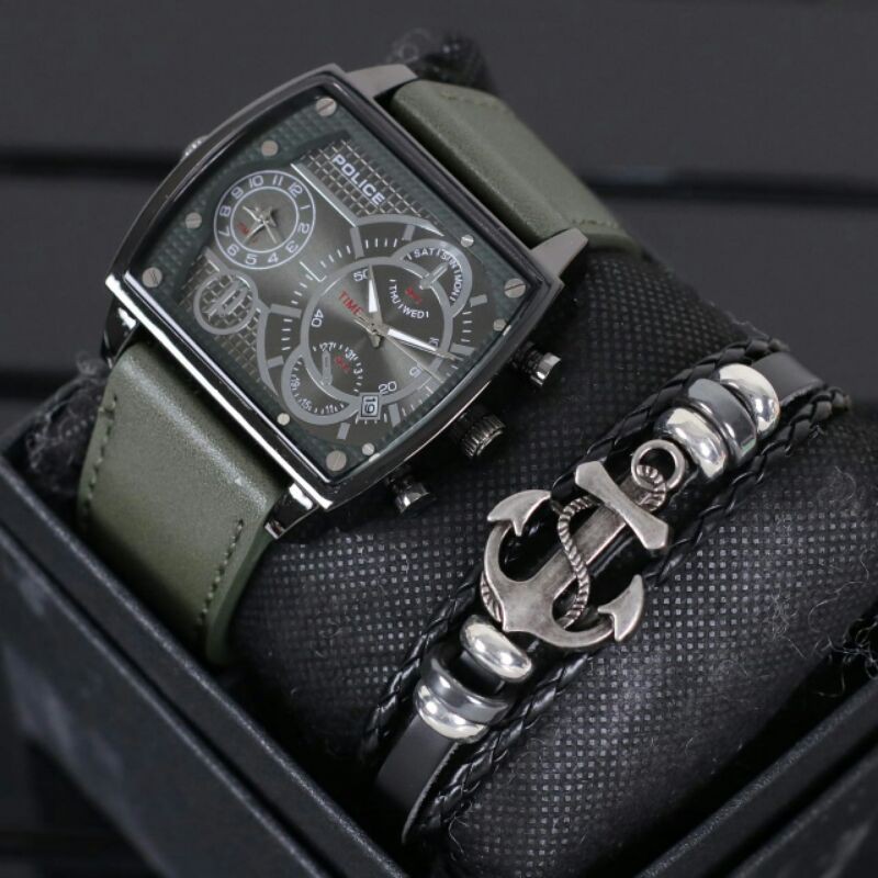 JAM TANGAN PRIA/COWOK POLICE DUAL TIME KW SUPER TERBARU ELEGANT HARGA BERSAHABAT