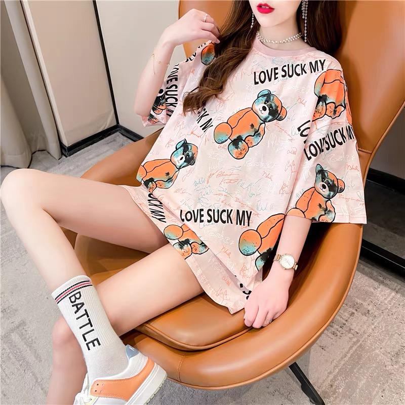 Overtee Tshirt Oversize Wanita Motif Bear Love My - 100% Import