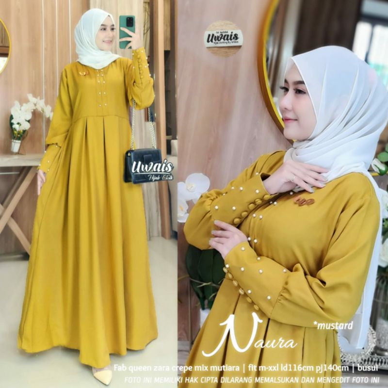 NAURA MAXI BY UWAIS/gamis/gamis solo/gamis crepe/gamis terbaru/gamis lebaran/dress