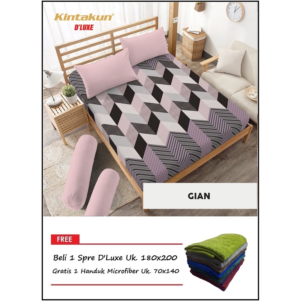 PROMO Kintakun Sprei D'Luxe Uk. 180x200 FREE Handuk Microfiber Polos - Random