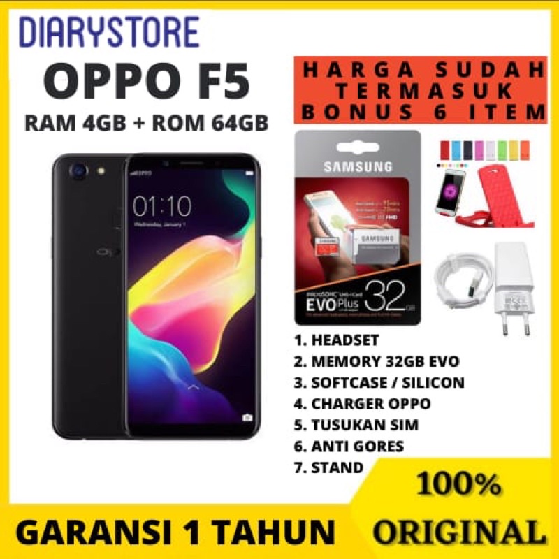 OPPO F5 RAM 4GB ROM 64GB BONUS MEMORI 32Gb/Stand