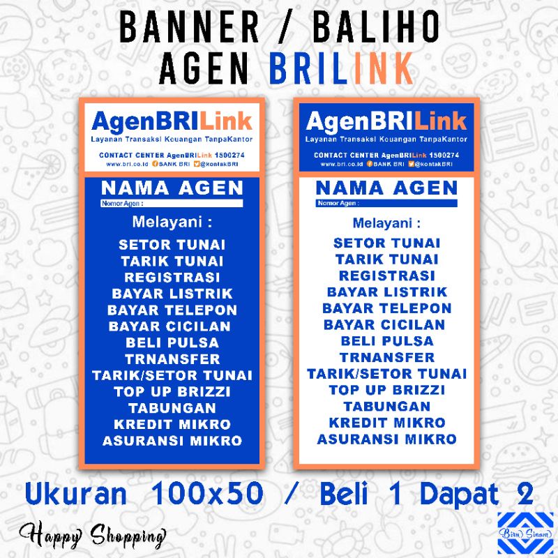 Banner Baliho Spanduk AGEN BRILINK , Ukuran 100x50CM , Beli 1 Dapat 2