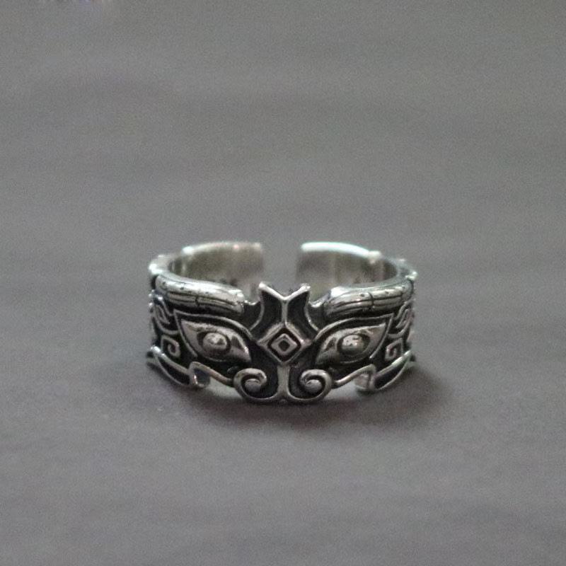 Taotie Cincin silver Motif Wajah Hewan Gaya retro Untuk Pria