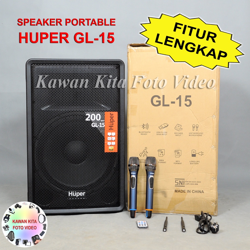 Speaker Portable Huper GL-15 Wireless Meeting Huper gl15 15" 200 watt include 2x Mic Wireless Handhe