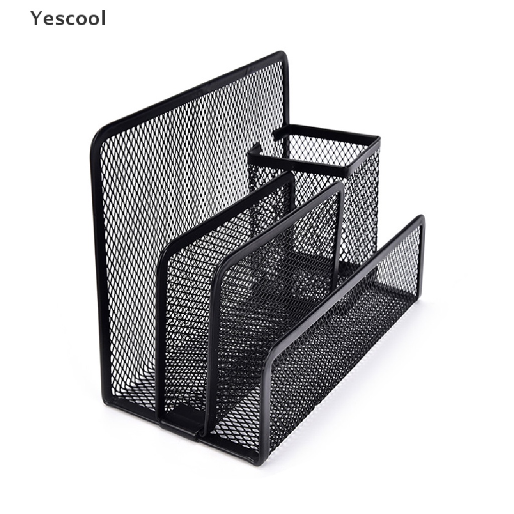 Yescool 1pc Rak Mesh Hitam Organizer Holder Kertas File Surat Untuk Meja Kantor