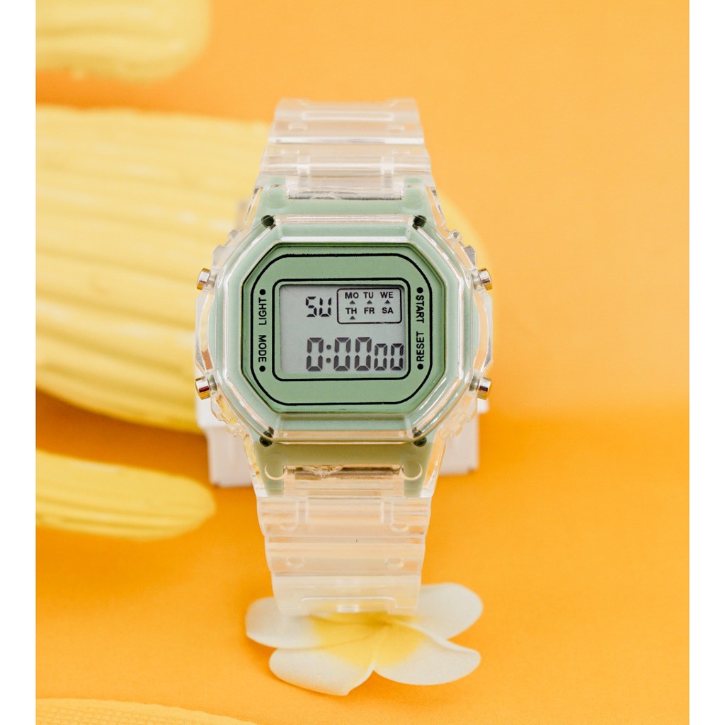 BAJ Jam Tangan Pria Wanita Analog Digital Transparan Square Dial DW-5600 Couple Watch JF059-HIJAU