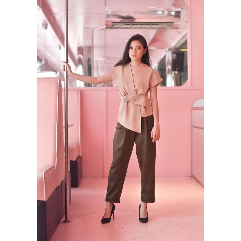 Atasan blus wanita vneck bahan wedges scuba CL0129