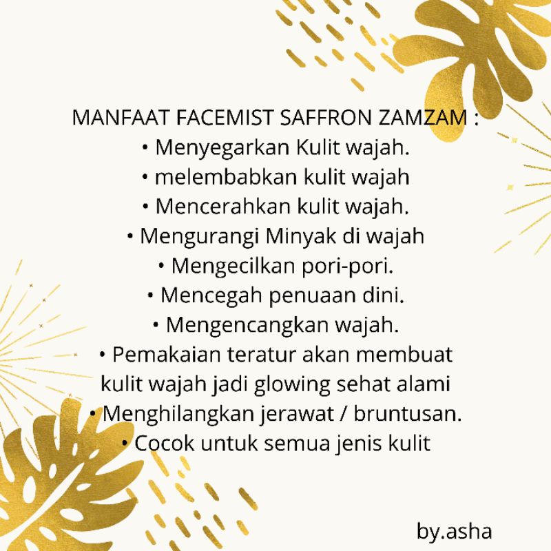 Facemist saffron zamzam asli tanpa campuran