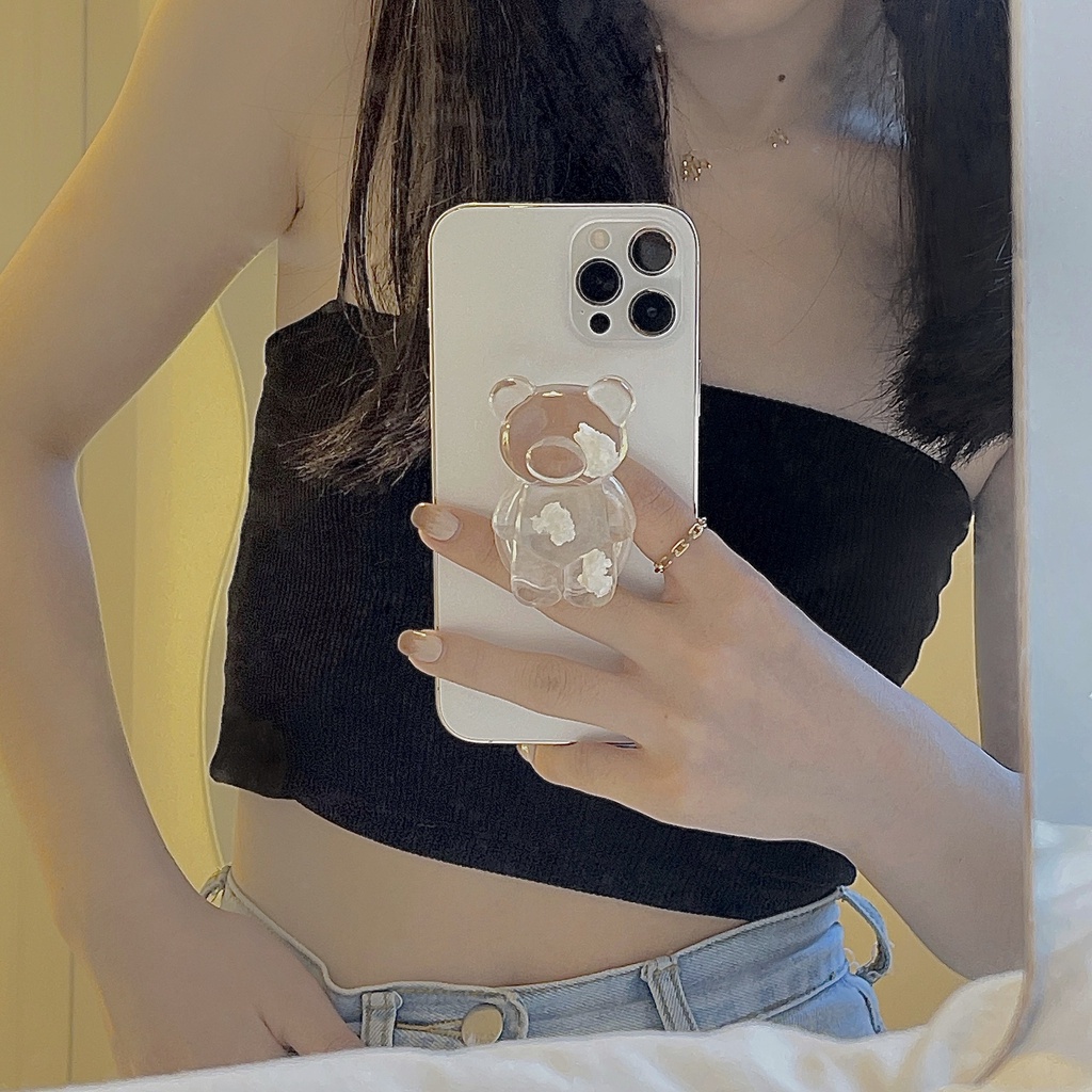 Soft Case TPU Transparan Motif Awan Beruang Pop Socket Cover Iphone 6 6s 8 7 Plus SE2 XS XR 11 12 13 PRO MAX