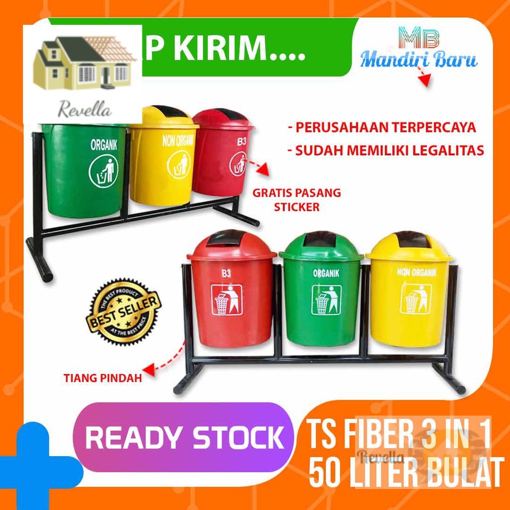 Jual Jual Tempat Sampah Fiber Pilah Bulat Organik Anorganik B