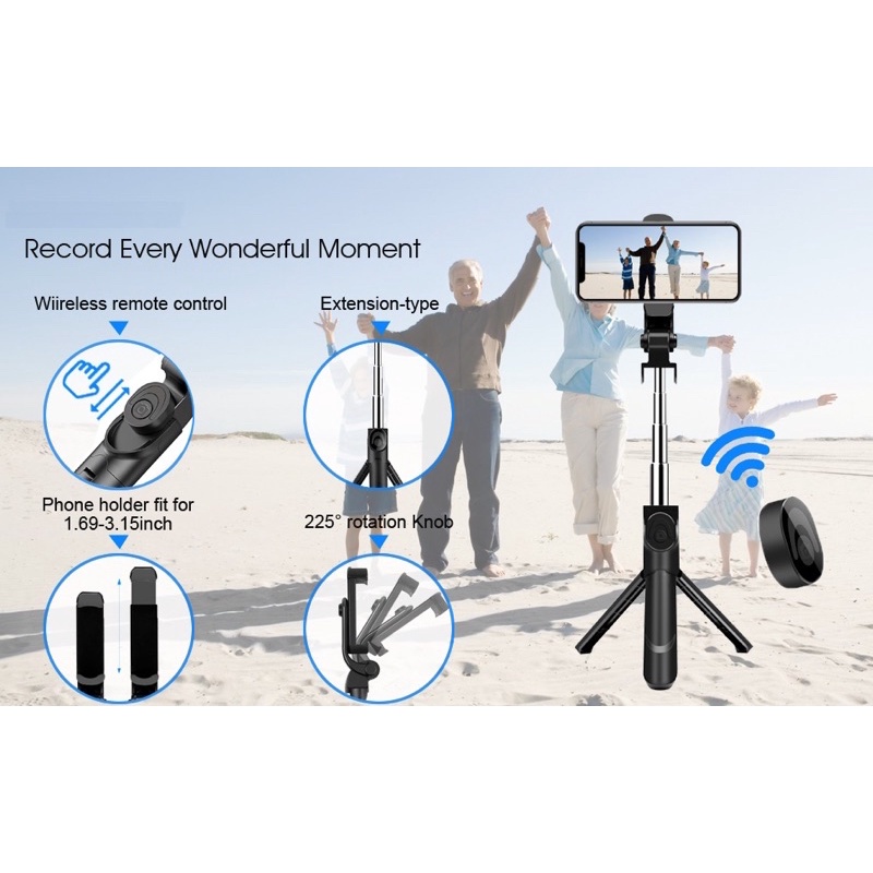 TRIPOD R1/ TRIPOD + TONGSIS WIRELESS/ TRIPOD + SELFIE STICK BLUETOOTH REMOTE CONTROL