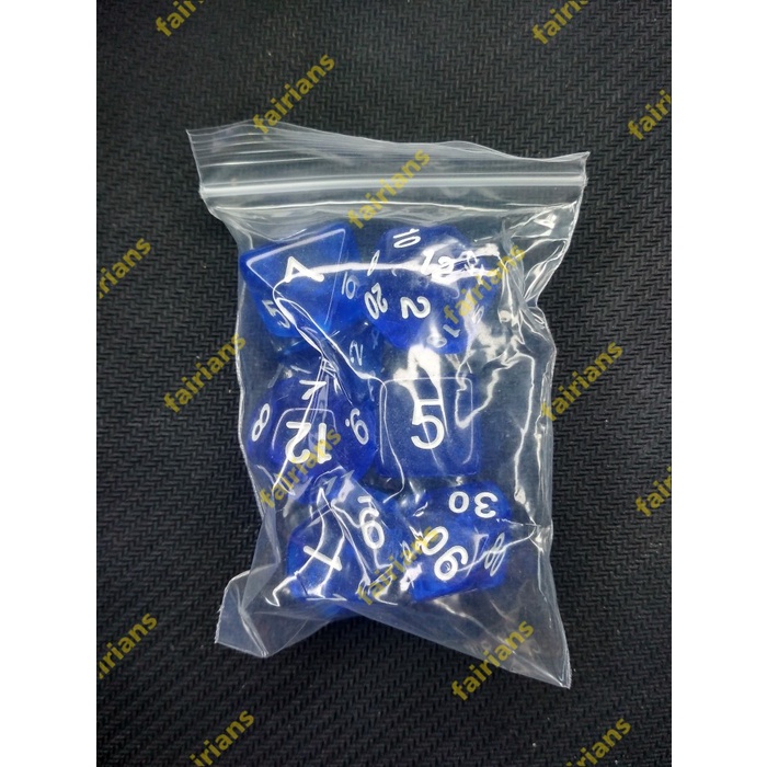 Dadu/Dice DND Polyhedral set isi 7 (Transparent Blue)