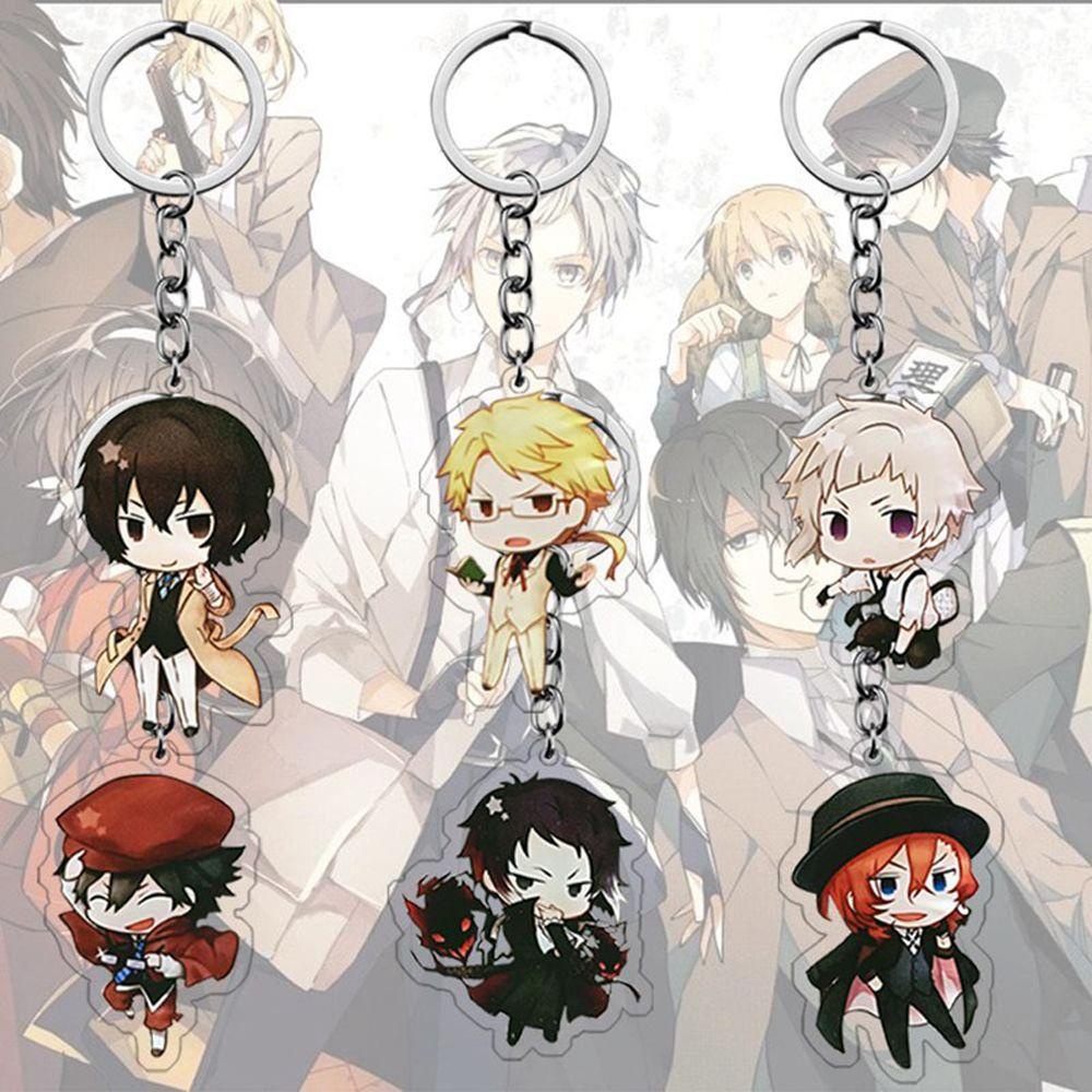 [Elegan] Bungo Stray Dogs Keyring Aksesoris Anime Dua Sisi Liontin Jepang Kartun Key Rings