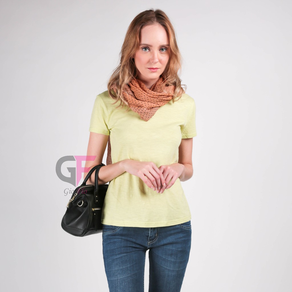 GIOFLO Baju Polos Wanita Tshirt Cantik Kaos Simple Basic Hijau Melon / FW 07