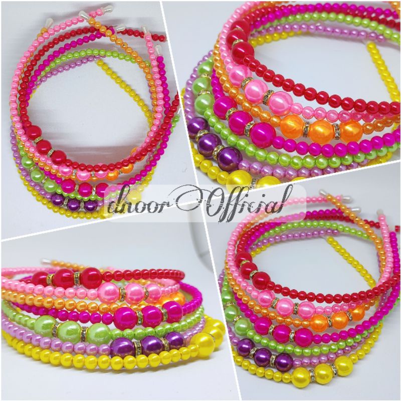 Bando Mutiara Korea / Bando Manik Wanita, Anak Warna Putih, Warna Warni, dan Pastel