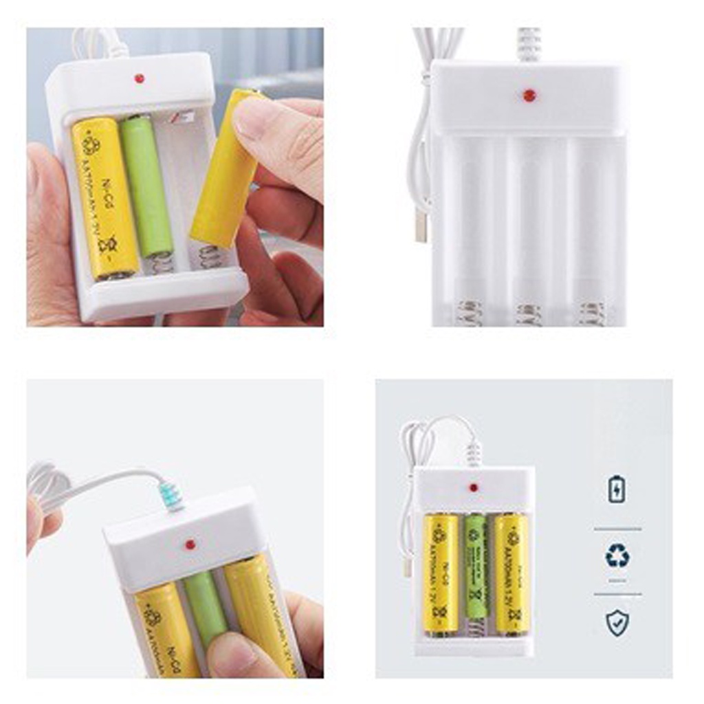 ❤GTB❤ Battery Rechargeable Charger 3 Slot Usb AA/AAA Batre Isi Ulang R542