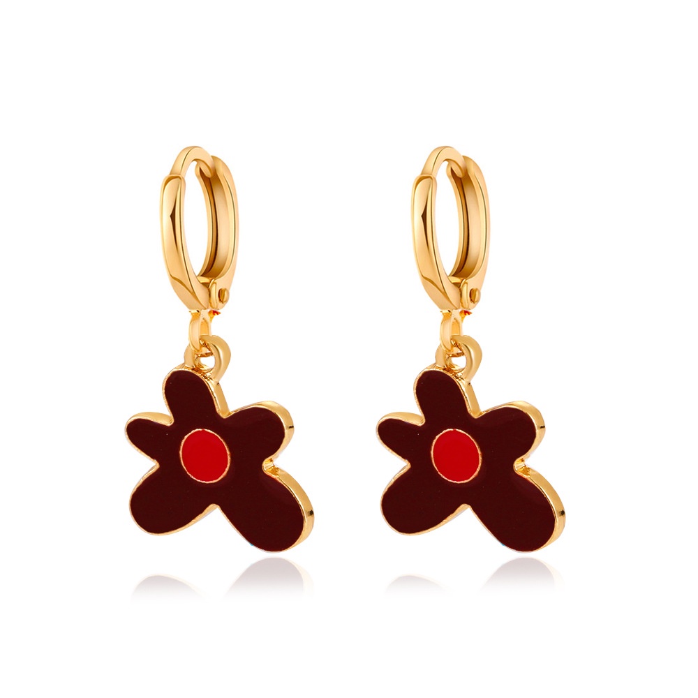 Ins red blogger's same color oil dripping irregular flower earrings, European and American fashion sweet girl style earrings