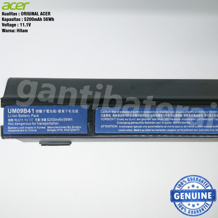 Baterai Laptop Acer Aspire One ZG8 Series Original