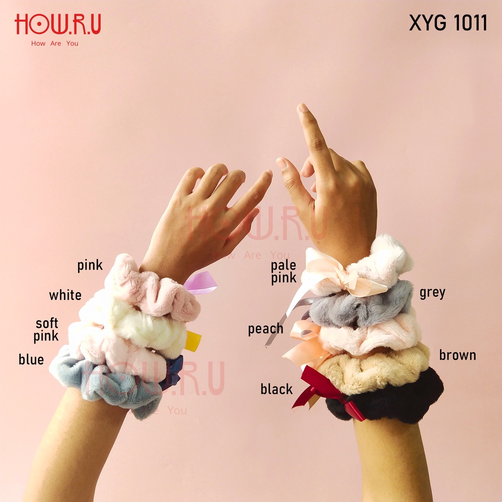 HOW.R.U | Scrunchie untuk Cepol Hijab / Ikat Rambut Bulu Pita 1011