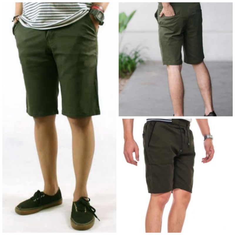 Celana Pendek Pria Chinos Polos Rib ,warna ARMY mellar Premium/Termurah